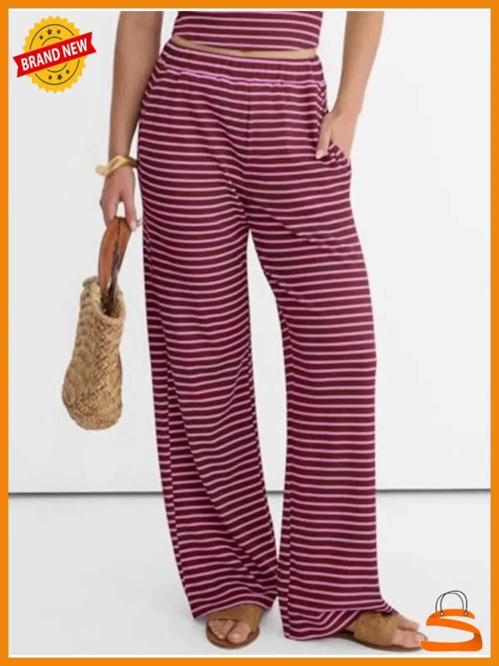 Women 2 Piece Sets Summer Striped Matching Tube Top Wide Leg Lounge Pants